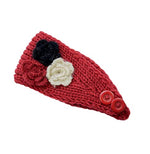El Regalo Winter Knitted Headband Knitted Headwrap with 3D Colorful flower & Button for Girls & Women - Ear Warmer Hair Muffs Band | Winter Designer Headbands for Teens & Women (Red)