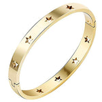 El Regalo Stainless Steel Stars Open Clasp Classical Plain Bangle Bracelet for Girls & Women (6.7" circumference) (Golden)