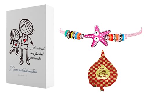 El Regalo beautiful Kids Rakhi for Boys & Girls Adjustable Kids Bracelet Rakhi with Butterfly/Heart/Cat/Elephant/Turtle/Flamingo and Other Charms (Star Fish)