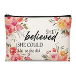 El Regalo 1 PC Canvas Cosmetic Bags Makeup Bags Travel Toiletry Pouch/ 10 x 7.5 inch Inspirational Gifts for Women Motivational Quotes Makeup Bag for Women Girls (She Believed She Could)