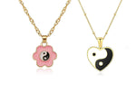 El Regalo 2 PCs Yin Yang Pendant Necklaces- Enamel Yin Yang Heart Flower Colorful Necklaces for Best Friends/Couple/Besties (Set-3)
