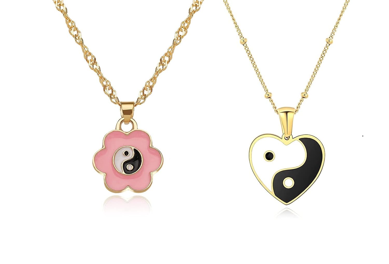 El Regalo 2 PCs Yin Yang Pendant Necklaces- Enamel Yin Yang Heart Flower Colorful Necklaces for Best Friends/Couple/Besties (Set-3)