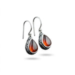 El Regalo Small Vintage Teardrop Earrings for Girls & Women- Elegant Filigree Carved Boho Dangle Earrings, Cut Stone Drop Earrings, Jewelry Gift (Red)