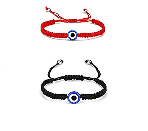 El Regalo Set of 2 Evil Eye Protection Good Luck Thread String Rope Adjustable Bracelets Amulet | Kabbalah Nazar Threads Bracelets for Women Men Girl Kids Family