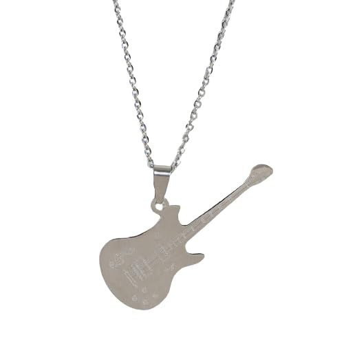 El Regalo 1PC Guitar Pendant Necklace-Stainless Steel Rock Electric Guitar Unisex Pendant Necklace for Girls/Boys/Men/Women- Hip Hop Music Necklace Jewellry for Music Lovers (Silver)