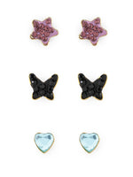 El Regalo 3 Pairs Cute Stainless Steel CZ Stud Earrings Combo for Kids/Girls/Teens/Women - Stars, Heart, Flower, Butterfly, Disco Ball, Stones - Hypoallergenic Flatback Earrings (Option-3)