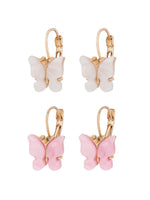 El Regalo Cute 2 Pairs Butterfly Lever Hook Earrings Combo for Girls & Women- Elegant Small Butterfly Hoop Earrings- Gift for Girls/Her (White & Pink)