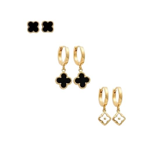El Regalo Luxury 3 Pairs Earrings Combo Set for Girls & Women | 18K Gold Plated Anti-Tarnish Evil Eye & Clover Motif Earrings | Western Jewelry for Office, Party & Casual Style (Style-1)