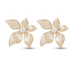 El Regalo 1Pair Stainless Steel Flower Pearl Earrings for Girls & Women | Gold Plated Retro Vintage Floral Enamel Stud Earrings | Anti-Tarnish Hypoallergenic Earrings | Cute & Elegant Studs (White)