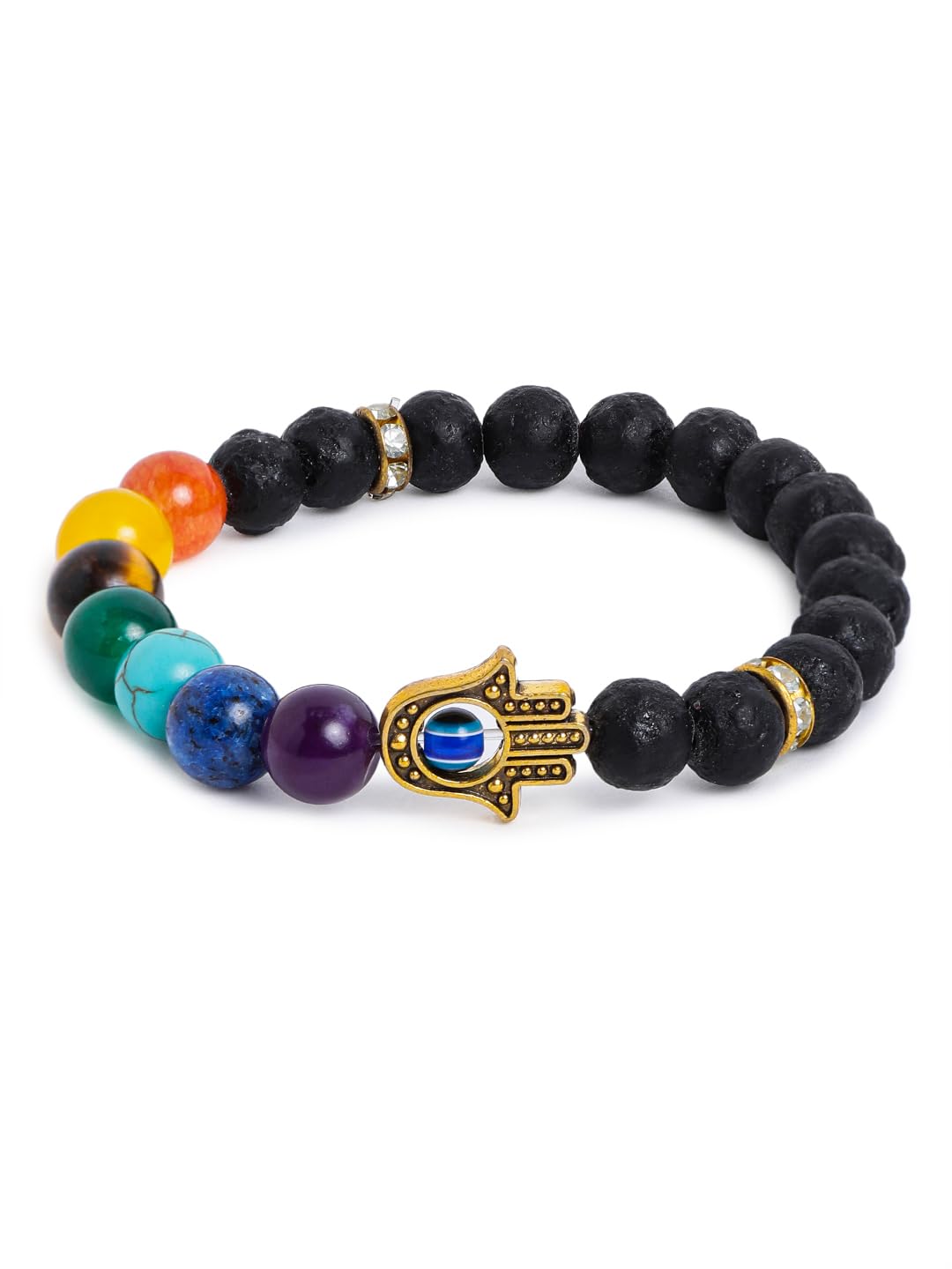 El Regalo 7 Chakra Hamsa Hand Evil Eye Unisex Bracelet for Men/Women/Girls/Boys- Yoga Reiki Natura Feng Shui Stones with Lava Beads Bracelet