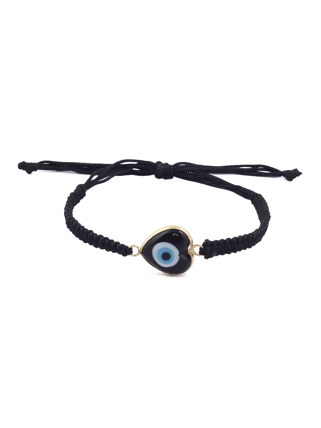 El Regalo 1 PC Lucky Evil Eye Handwoven Adjustable Bracelet - Protection Evil Eye Unisex Bracelet Set for All- Kids/Girls/Boys/Men & Women (Golden Black Heart Evil Eye)