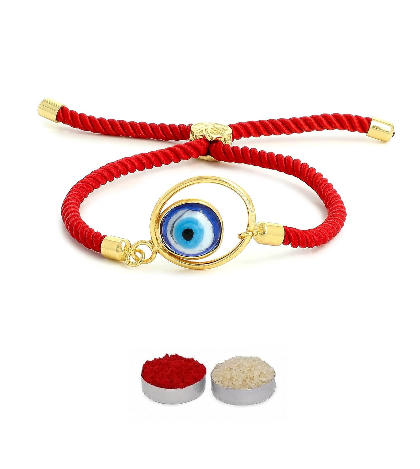 El Regalo Elegant 1PC Evil Eye Red Rakhi with Roli Chawal & Rakhi Message Card - Lucky Protection Rakhi to Avoid Negative Energies for Brother/Sister-in-Law/Niece or Nephew (Drop Evil Eye)