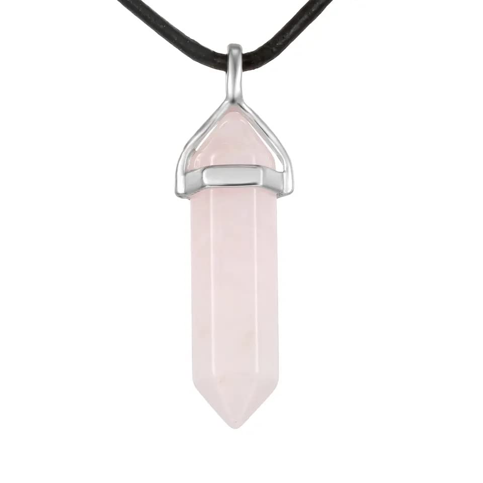El Regalo 1 PC Hexagonal 6 Faces Healing Crystal Unisex Necklaces for Men/Women/Girls/Boys- Healing Stone Pendant Jewelry (Rose Quartz)