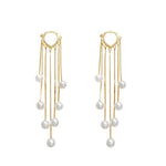 El Regalo Elegant Pearls Tassel Hoop Earring- Long Pearls Dangle Statement Party Hoop Earrings for Women & Girls