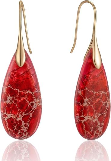 El Regalo Elegant Natural Stone Drop Earrings for Women | Vintage Teardrop Boho Dangle Earrings | Anti-Tarnish Western Statement Jewellery for Girls & Women (Red Gold)