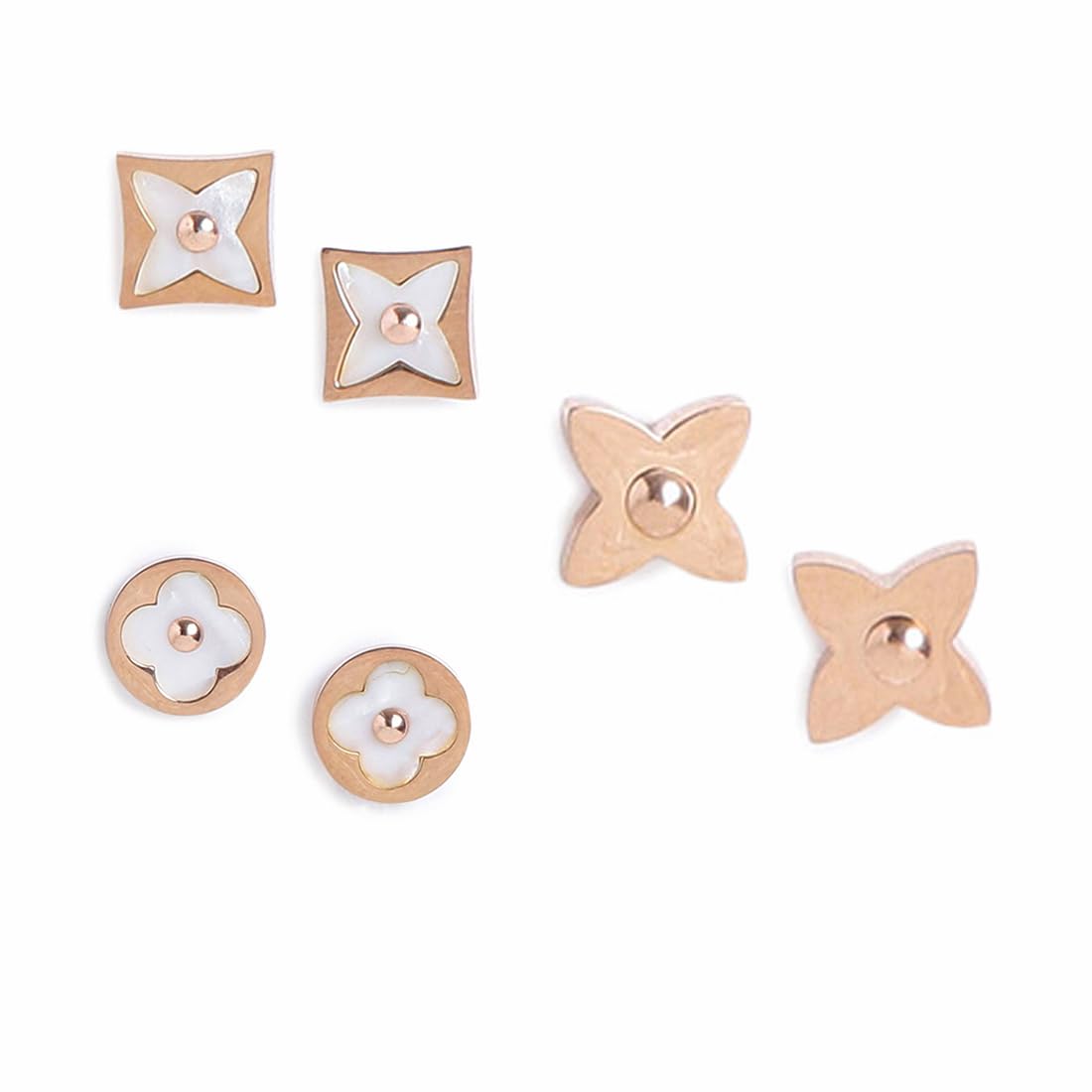 El Regalo 3 Pairs Stainless Steel Ati Tarnish Earrings Set - NO RUST Earrings Combo - Cartilage Surgical Earrings for Women/Girls (Style-10)