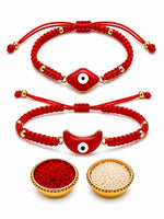El Regalo Lucky Kabbalah Blue Turkish Evil Eye Hamasa Hand Red Macrame Rakhi Set for Bhaiya & Bhabhi (Star Turkish Evil Eye Stones)