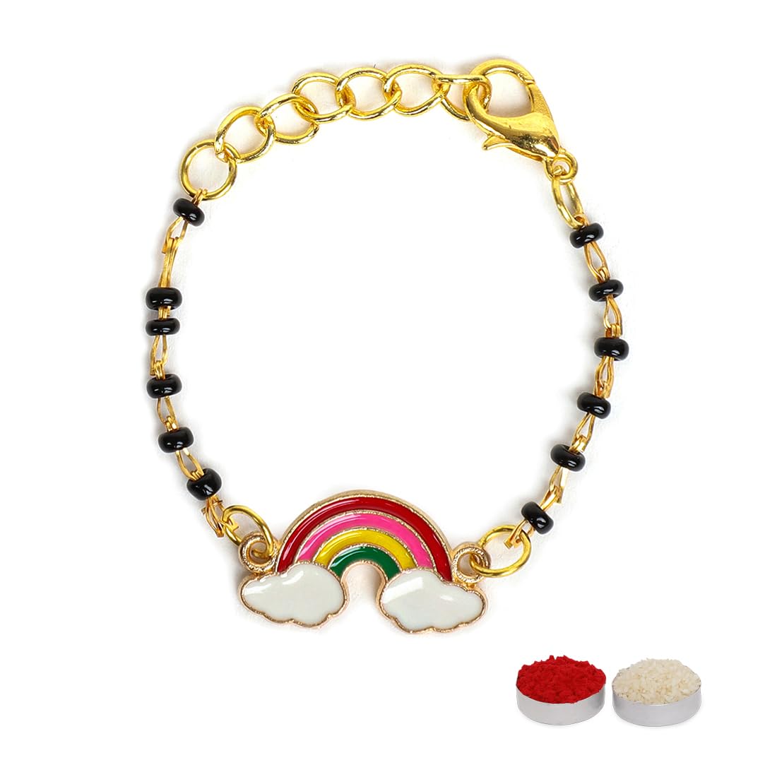 El Regalo 1PC Cute Kids Nazaria Rakhi for Little Brother - Kids Chrams Nazaria Rakhis for Babies/Toddlers with Roli Chawal, Rakhi Message Card in Rakhi Gift Box (Rainbow Nazaria Rakhi)