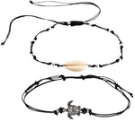 El Regalo 2 PCs Anklets for Women Girls - Adjustable Boho Turtle Cowrie Shell Ankle Bracelets Foot Jewelry Set