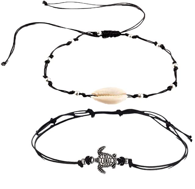 El Regalo 2 PCs Anklets for Women Girls - Adjustable Boho Turtle Cowrie Shell Ankle Bracelets Foot Jewelry Set