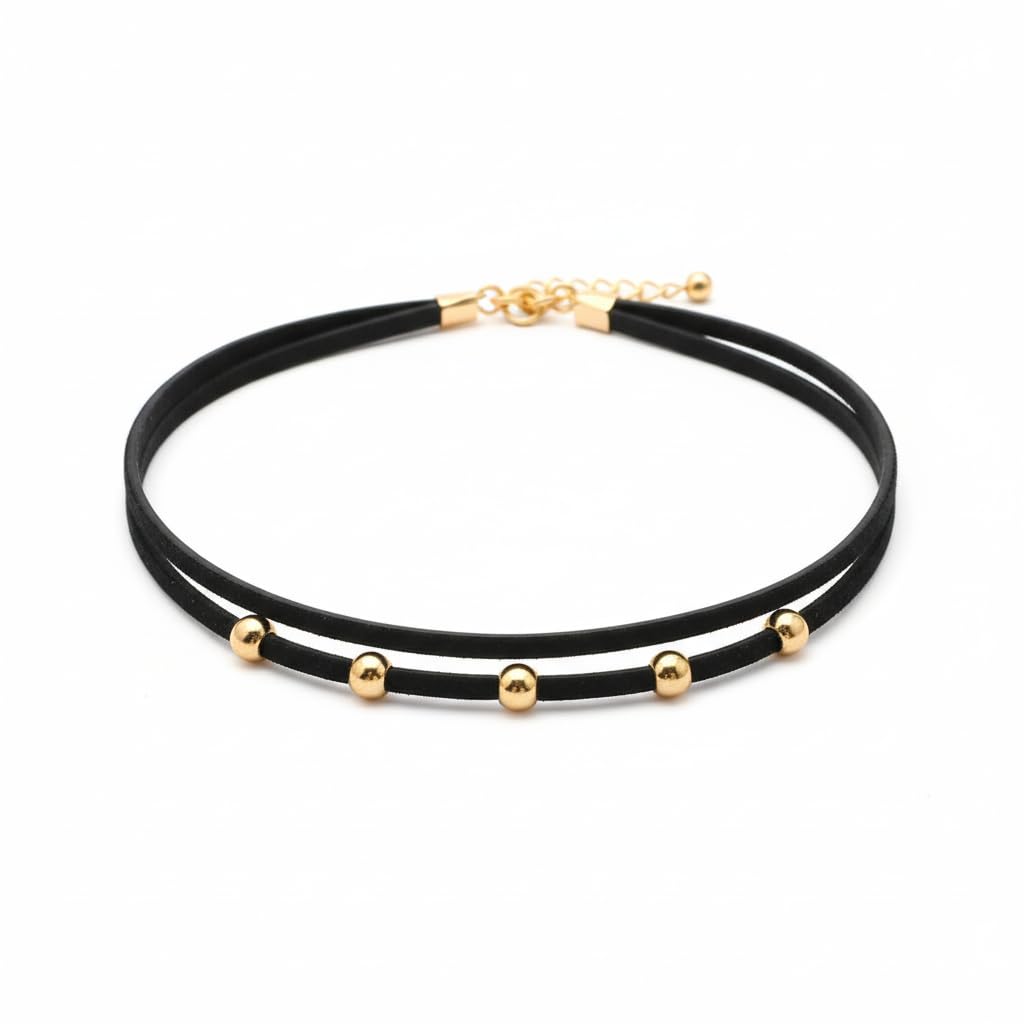 El Regalo Minimalist Western Black Double Layer Bar Accent Choker Necklace for Girls & Women- Vintage, Gothic Collar Choker Necklace (Style-3)