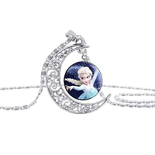 El Regalo Frozn Crescent Moon Ice Princess Ana El-sa Necklace for Kids/Girls (El-sa Dark Blue)