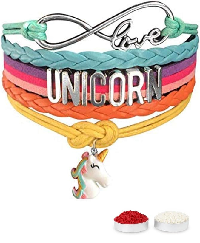 El Regalo Multi-layered Unicorn Infinity Love Charm Rakhi for Brother/Sister/Niece/Nephew with Roli Chawal in Rakhi Gift Box (Multi Unicorn)