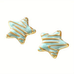 El Regalo Stainless Steel Star Stud Earrings for Girls & Women | Anti-Tarnish Gold Plated Cute Star Shape Enamel Contenporary Fashion Studs Earrings (Turquoise Green)