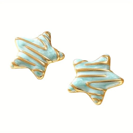 El Regalo Stainless Steel Star Stud Earrings for Girls & Women | Anti-Tarnish Gold Plated Cute Star Shape Enamel Contenporary Fashion Studs Earrings (Turquoise Green)