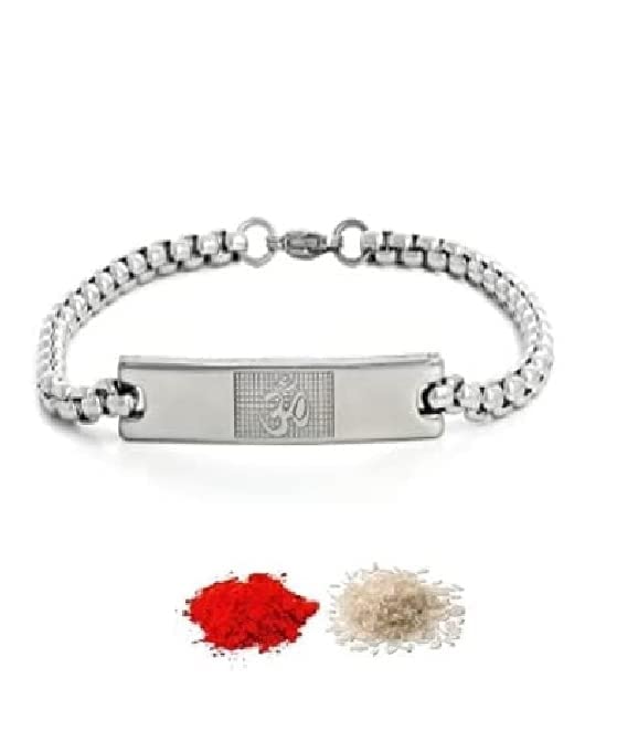El Regalo 1 PC Stainless Steel OM Chain Rakhi for Brother/Bhai/Bhatija- Statement Cuban Chain OM Rakhi with shagun, Rakhi Message Card in Rakhi Gift Box (Style-1)