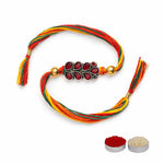 El Regalo 1PC Designer Red Stones Multi Colored Thread Rakhi for Brother- Antique Rakhi with Roli Chawal, Rakhi Message Card in Rakshabandhan Gift Box
