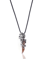 El Regalo Unisex Wolf Tooth Pendant Necklaces | Stainless Steel Wolf Crystal Pendant Adjustable Black Cord Unisex Necklace for Women & Men (Brown)