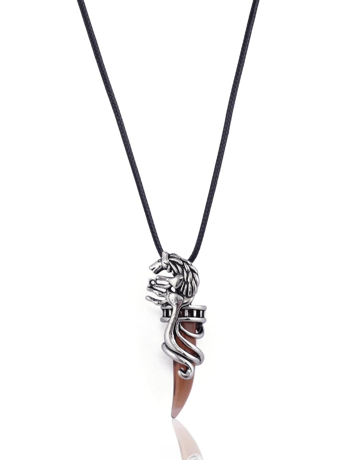 El Regalo Unisex Wolf Tooth Pendant Necklaces | Stainless Steel Wolf Crystal Pendant Adjustable Black Cord Unisex Necklace for Women & Men (Brown)