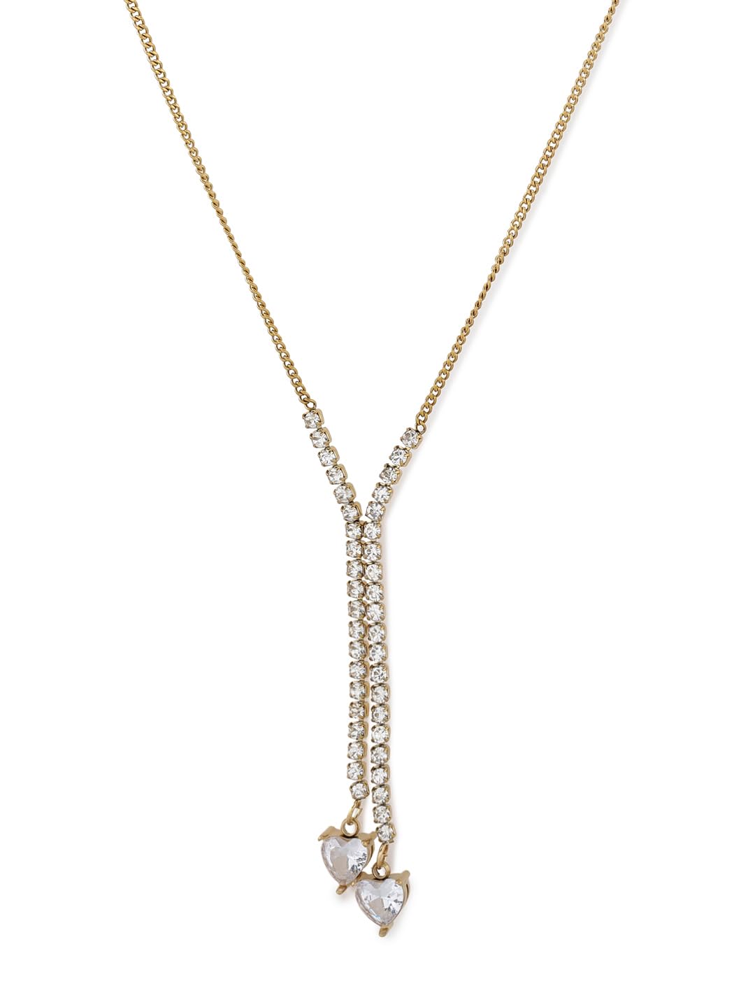 El Regalo Heart Zircon Pendant Necklace for Women- Stainless Steel, 18K Gold Plated CZ Tennis Y Tassel Necklace (White)