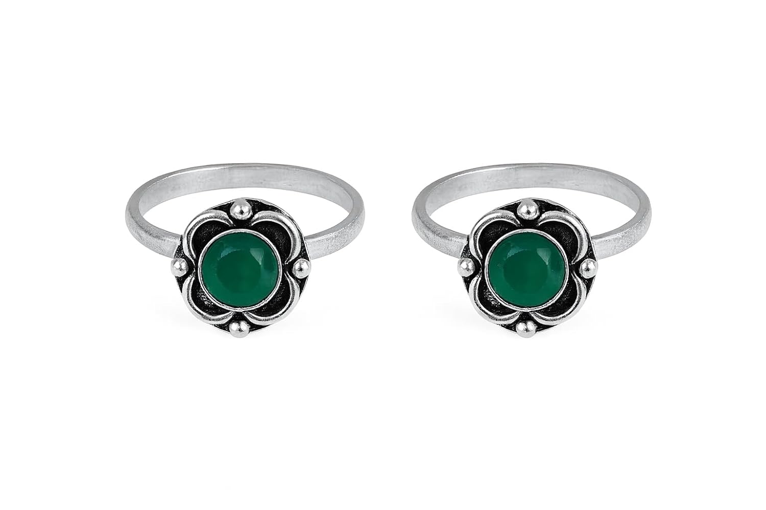 El Regalo Flowers Toe Rings For Women | Stones Toe Rings | Oxidized German Silver Flower Toe Rings Set with Stones (1 Pairs) for Women (Green Stones)