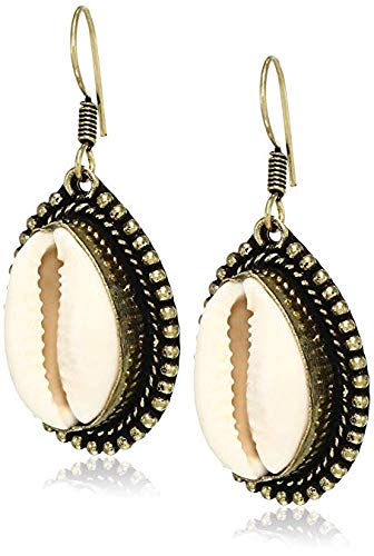 El Regalo Cowrie Sea Shell Jewelry for Girls & Women (Metallic Golden Earrings)