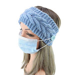 El Regalo 1 PC Unisex Knitted Winter Twist Warm Wool Blend Headband with Buttons for Face Mask Cover for Unisex (Blue)