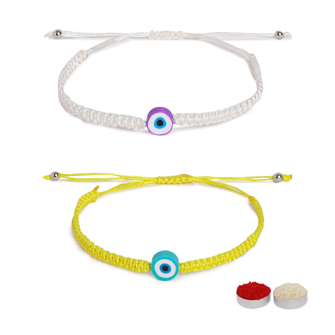 El Regalo 2PCs Rakhi Combo Set for Bhai-Bhabhi or Bhai-Bhatija/Bhatiji- 2 Evil Eye Rakhis Set with Roli Chanwal, Rakhi Card in Rakhi Gift Box (Option-2)