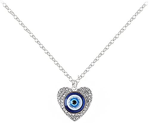 El Regalo Evil Eye Pendant Necklace for Girls & Women | Evil Eye Necklace Third Blue Eyes Amulet Protection Pendant for Girls & Women (Heart Silver)