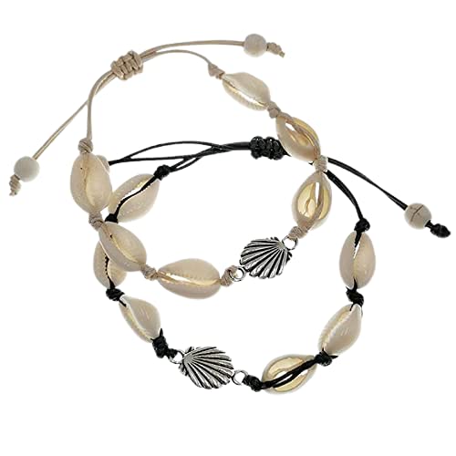 El Regalo Womens 2 Pcs Handmade Cowrie Shell Braided Bracelet Cum Anklet