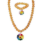 El Regalo 2 PCs Shiny Crackled Beads Kids Girls Necklace & Bracelet Jewelry Sets - Cute Kids Charms Jewelry with Sparkly Beads for Kids/Toddlers Girls (Smily Flower Jewelry Set)
