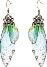 El Regalo Gorgeous Butterfly Wings Earrings - Handcrafted Colorful Austrian Crystal Hook Earrings for Women & Girls | Fantasy Fairy Dangle Earrings | Elegant Jewelry (Green with Gold Finish)