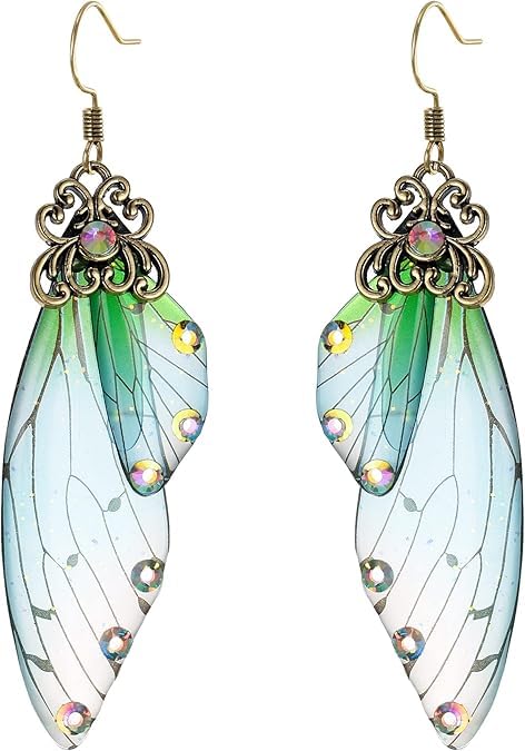 El Regalo Gorgeous Butterfly Wings Earrings - Handcrafted Colorful Austrian Crystal Hook Earrings for Women & Girls | Fantasy Fairy Dangle Earrings | Elegant Jewelry (Green with Gold Finish)