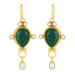 El Regalo Beautiful Traditional Drop Earrings with Pearls for Women & Girls - Elegant Gold Plated Hook Earrings (Green Emerald)