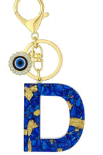 El Regalo Royal Blue Evil Eye Keychain Name Initial Letters- Alphabet Letter Keyring with Evil Eye Charm - Unisex Stylish Bag Charm, Keyring, Gift for Friends & Family (D Letter)