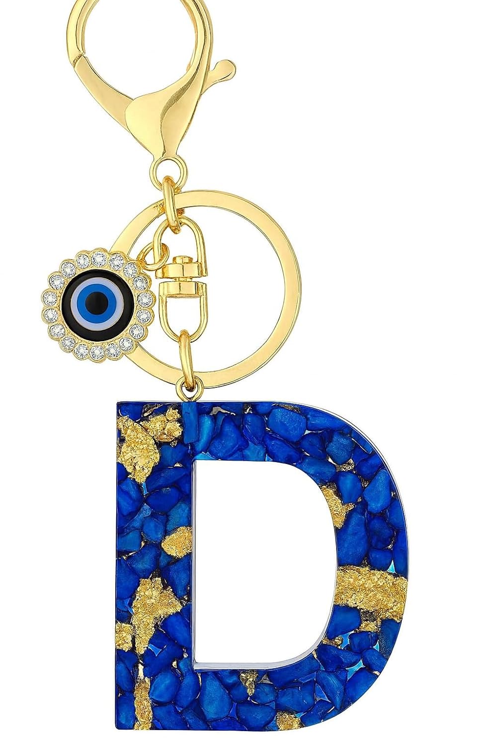 El Regalo Royal Blue Evil Eye Keychain Name Initial Letters- Alphabet Letter Keyring with Evil Eye Charm - Unisex Stylish Bag Charm, Keyring, Gift for Friends & Family (D Letter)