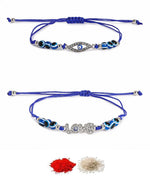 El Regalo 2PCs Evil Eye Rakhi Combo Set for Bhai-Bhabhi or Bhai-Bhatija/Bhatiji- 2 Evil Eye Rakhis with Roli Chanwal, Rakhi Card in Rakhi Gift Box (Option-4)