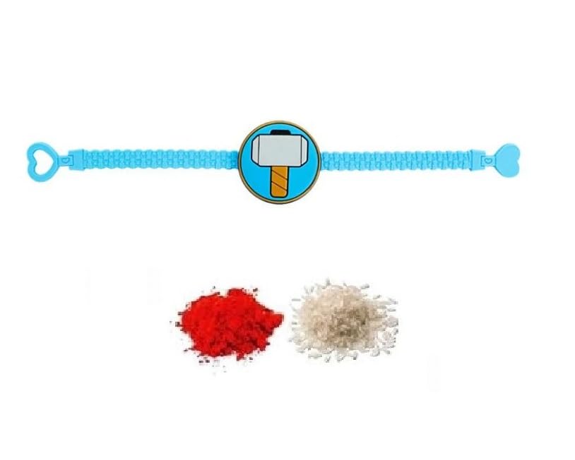 El Regalo 1PC Superhero Kids Rakhi for Brother- Kids Cartoon Character/Video Games/Superhero Rakhi with Roli Chawal, Rakhi Message Card in Rakhi Gift Box (Thor Rakhi)