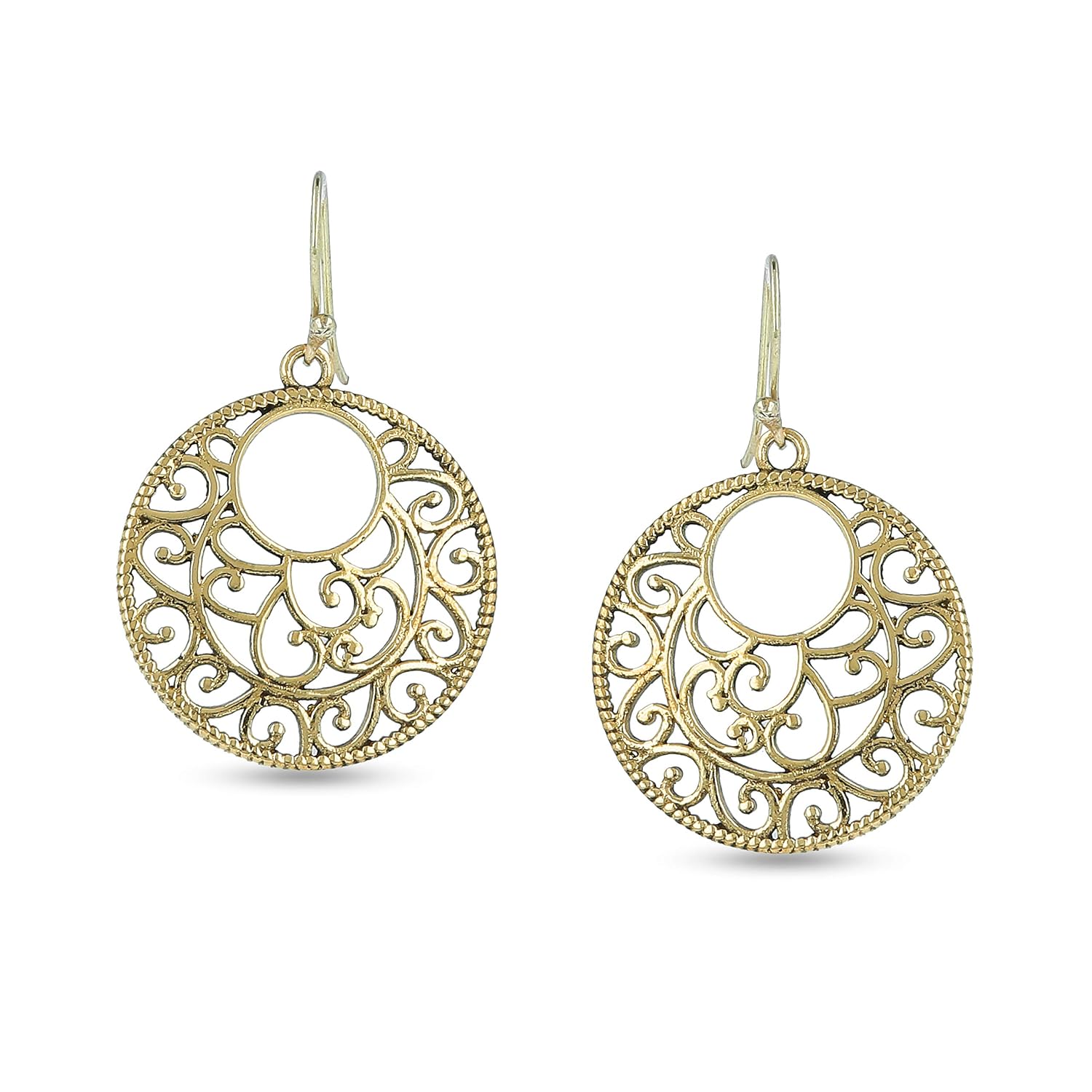 El Regalo Round Metallic Gold Medallion Filigree Statement Earrings for Girls & Women