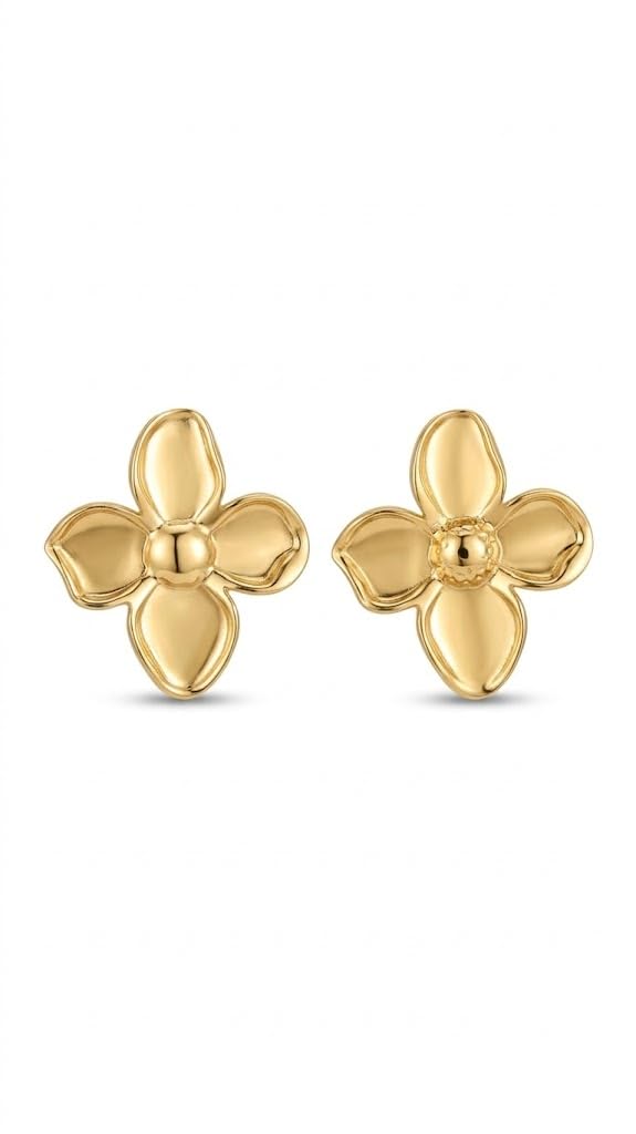 El Regalo Luxurious Oil Drip Flower Stud Earrings for Women & Girls | Stainless Steel Floral Studs | Anti-Tarnish, Skin Friendly Enamel Jewelry | Gift for Her (Floral Collection) (Gold)